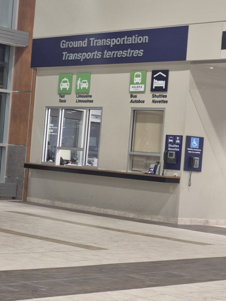 Halifax airport taxi booking pickup at the Ground Transportation booth at Halifax Stanfield International Airport
