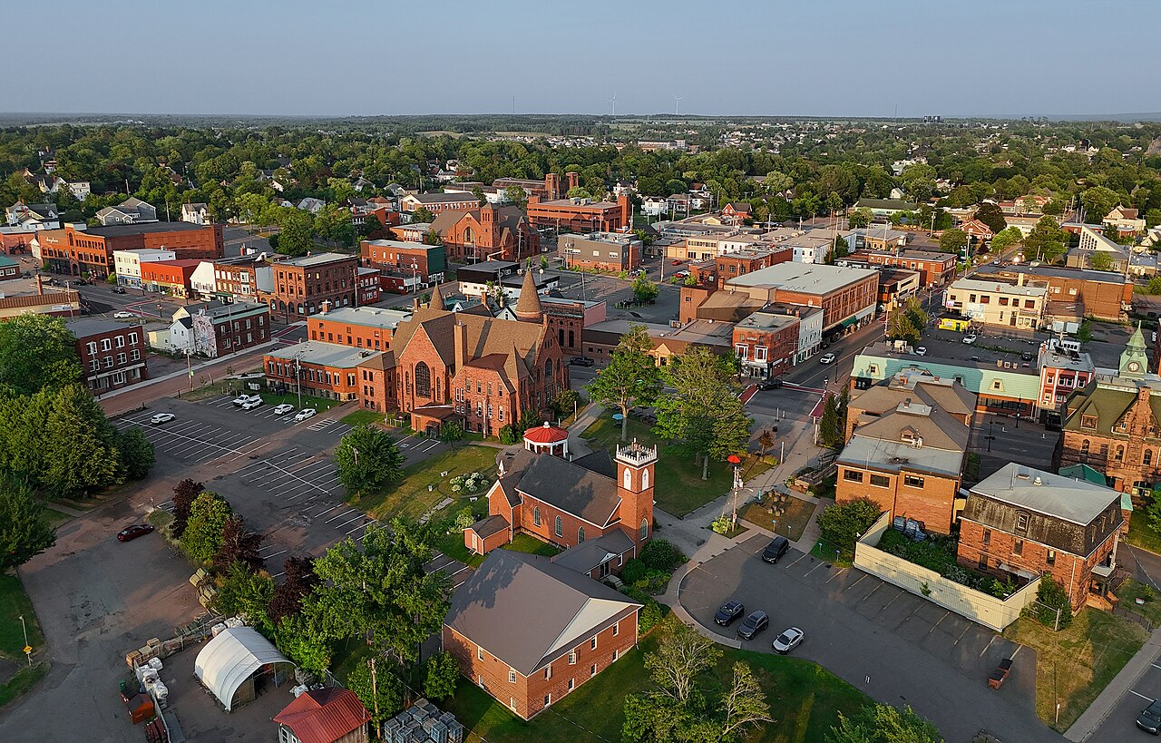 Aerial view of Amherst Nova Scotia town centre showing area served by Amherst to Halifax Airport taxi service